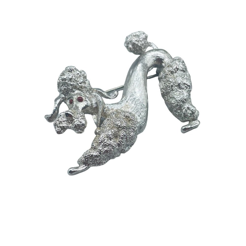 Vintage MONET Poodle Pin Brooch Silver Tone 70s Figural Animal Dog Jewelry